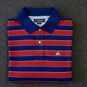 Brooks Brothers Golden Fleece Polo Shirt Supima Cotton Striped Navy Red Large